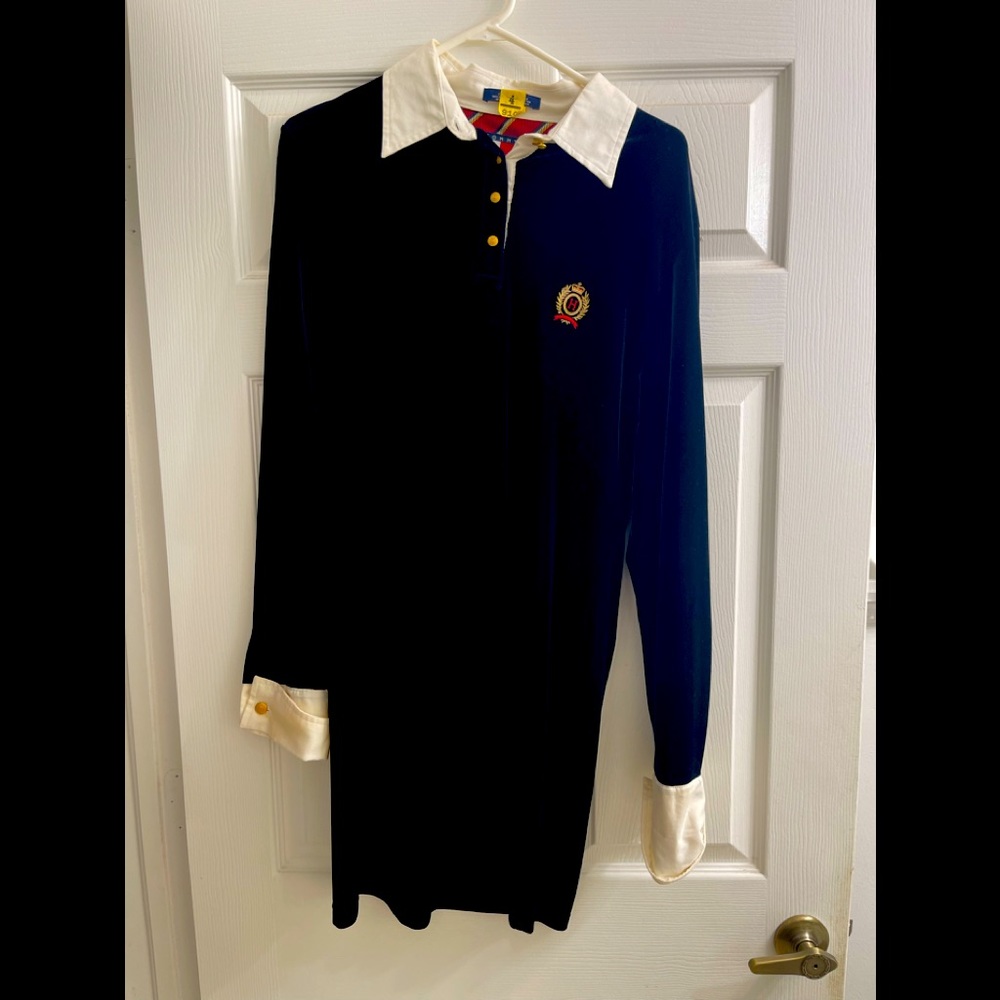 Tommy Hilfiger Vintage 90s Black Velvet Long Sleeve Dress with cuff and collar